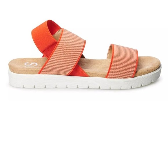 Womens Sandals 9.5 SO Orange Strappy Slip On Microfiber Padded Open Toe Summer - Picture 2 of 9